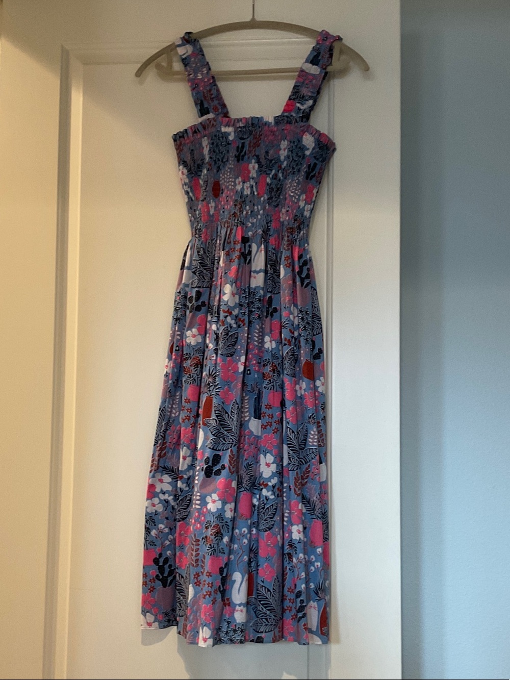 kate spade Blue Floral Maxi Dress with Pink and White Accents